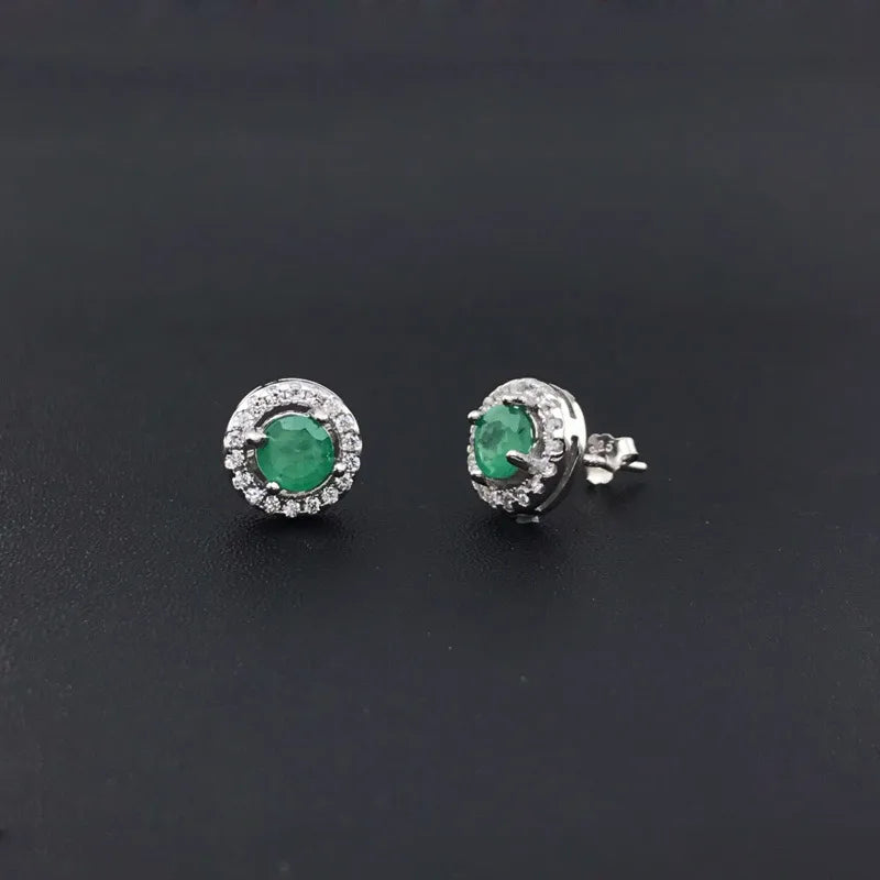 Boucles d'oreilles à clous en argent sterling 925 avec véritable émeraude naturelle (1,1 ct, 5 mm)