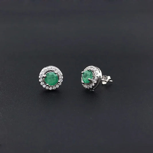 Boucles d'oreilles à clous en argent sterling 925 avec véritable émeraude naturelle (1,1 ct, 5 mm)