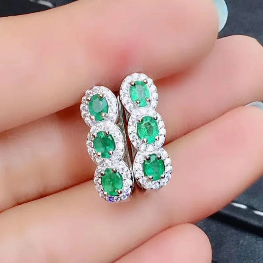 Boucles d'oreilles tendance pour femme en argent sterling 925 et émeraude naturelle