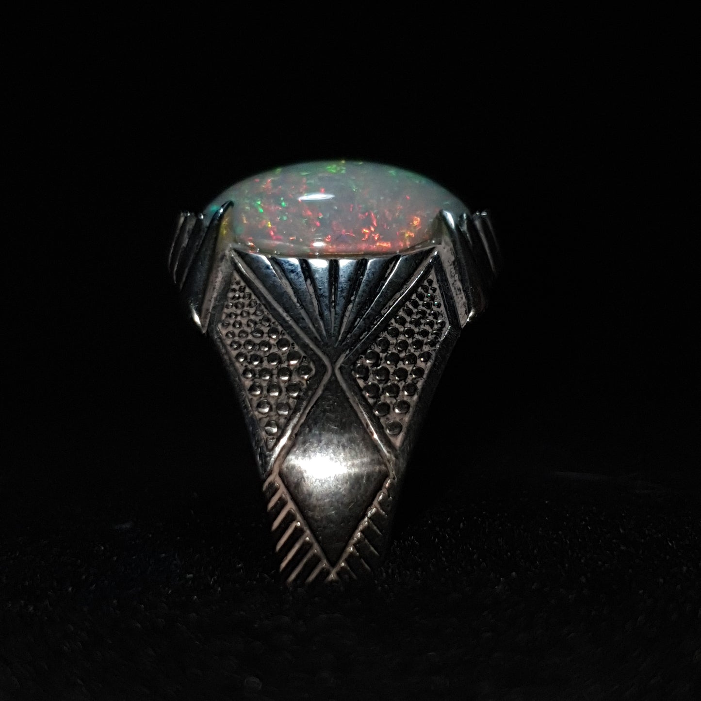 Bague Chevalière argent s925 opale welo galaxie pinfire 5.65 carats