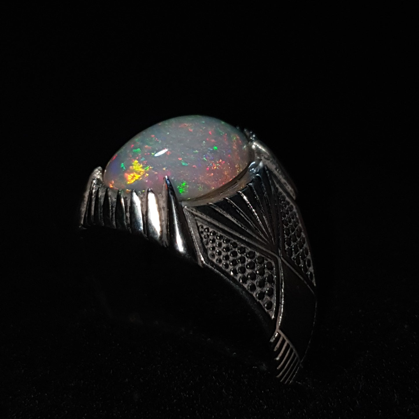 Bague Chevalière argent s925 opale welo galaxie pinfire 5.65 carats