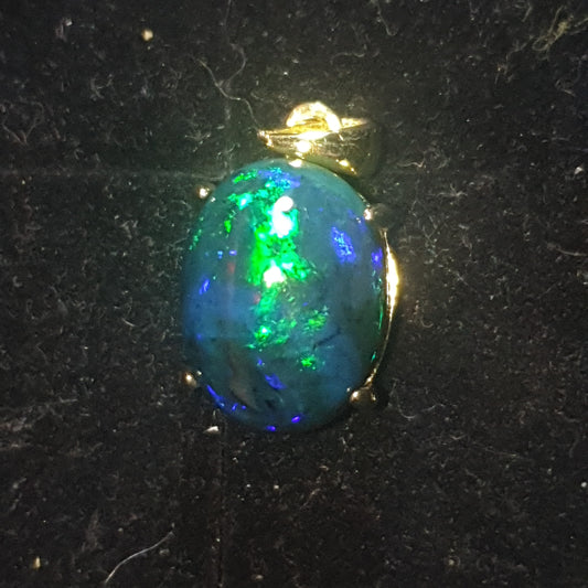 Pendentif argent s925 doré or jaune opale welo noire 6.10 carats