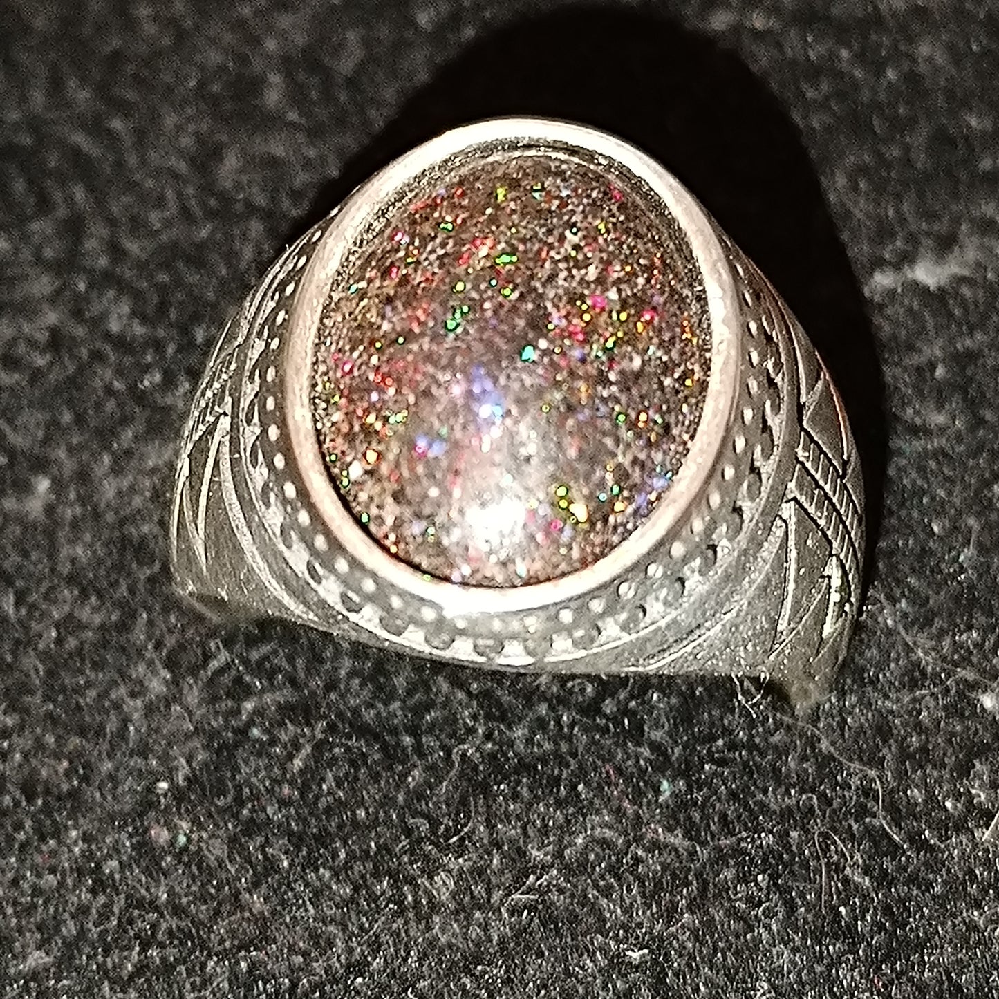 Bague chevalière argent s925 opale australienne galaxie 5.50 carats