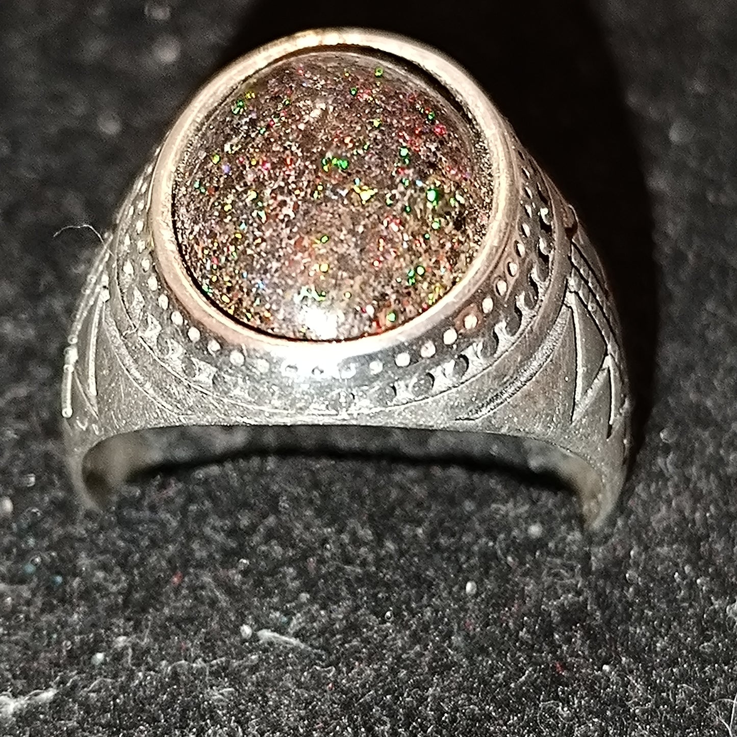 Bague chevalière argent s925 opale australienne galaxie 5.50 carats