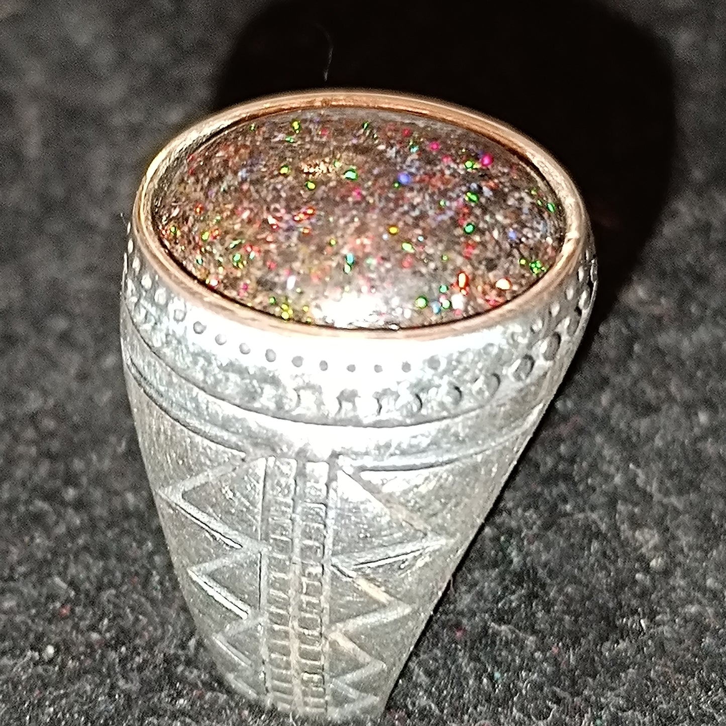 Bague chevalière argent s925 opale australienne galaxie 5.50 carats