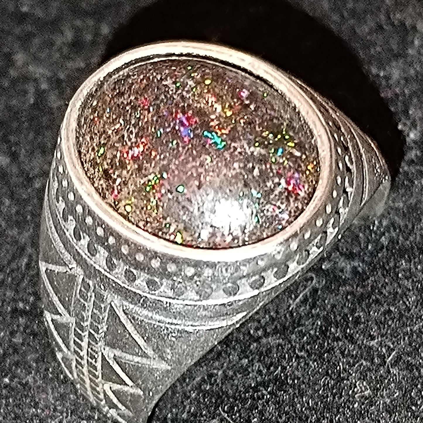 Bague chevalière argent s925 opale australienne galaxie 5.50 carats