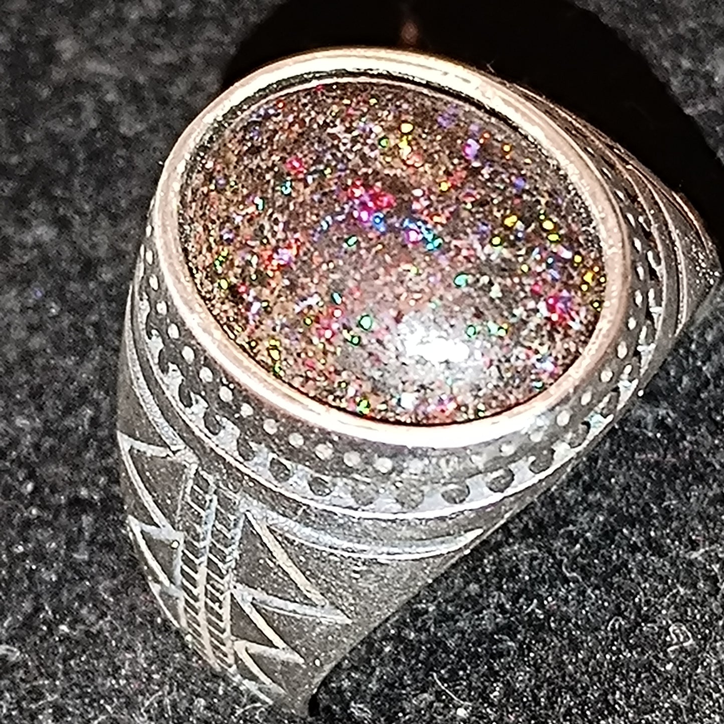 Bague chevalière argent s925 opale australienne galaxie 5.50 carats