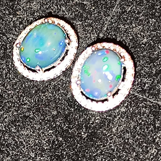 Boucles d'oreilles argent s925 opales welo bleues et zirconiums