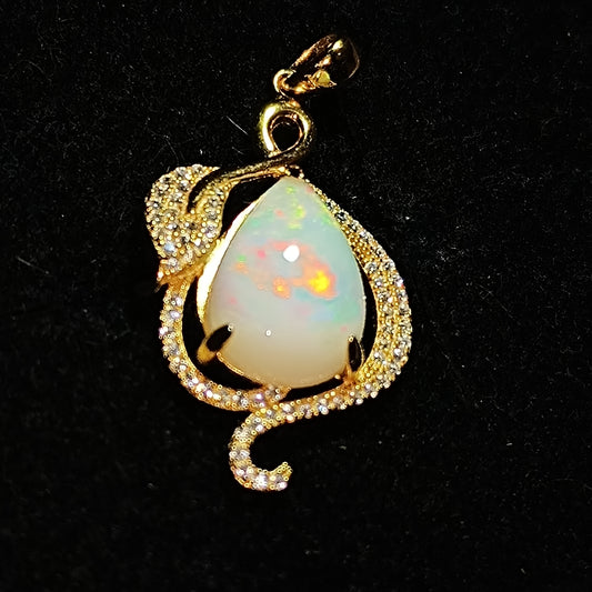 Pendentif argent s925 doré or fin opale welo 4.80 carats