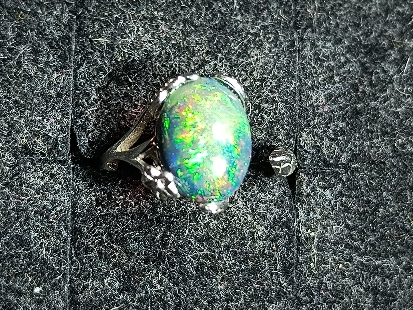 Bague argent s925 opale welo noire smoked