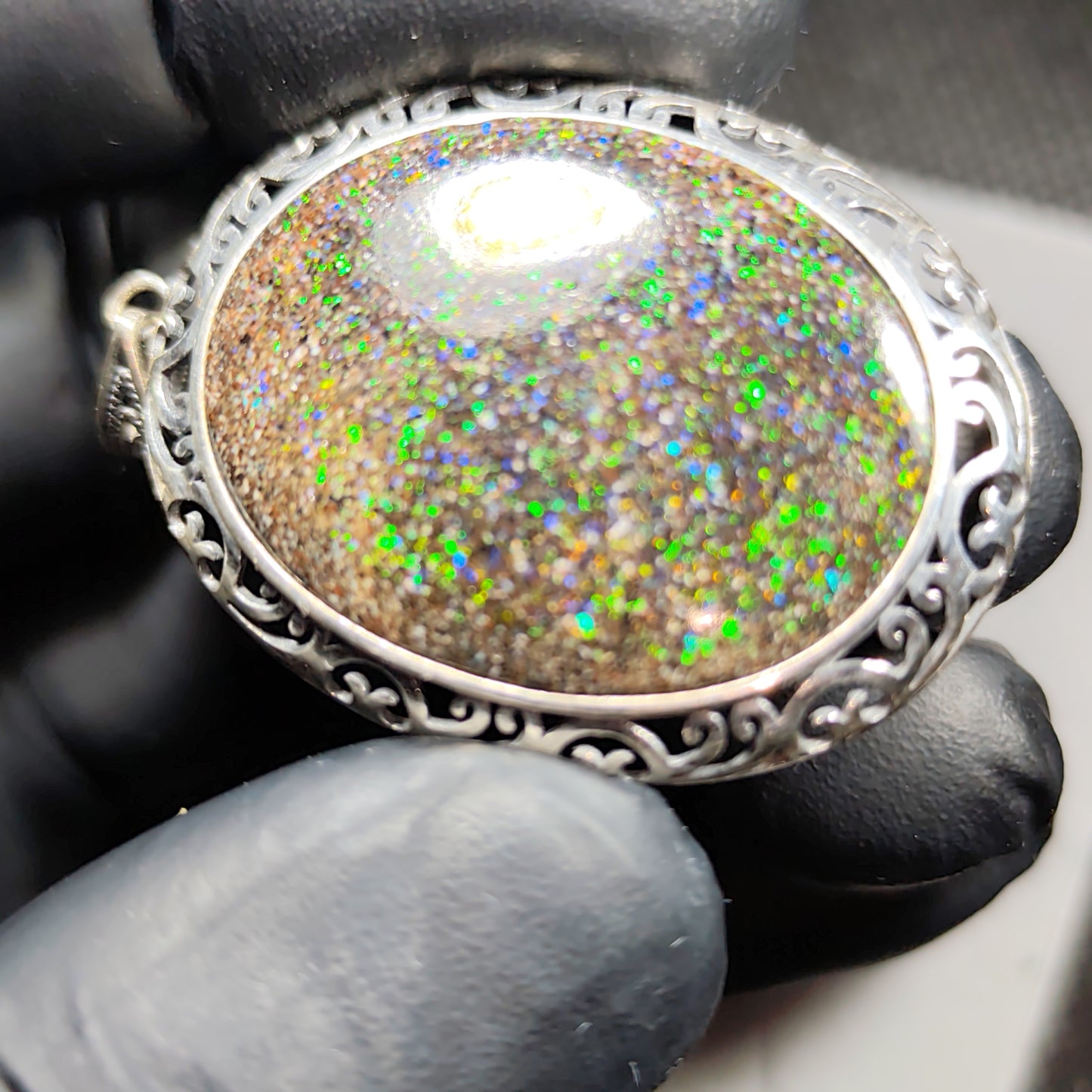 Grand pendentif argent s925 opale australienne hard Matrix