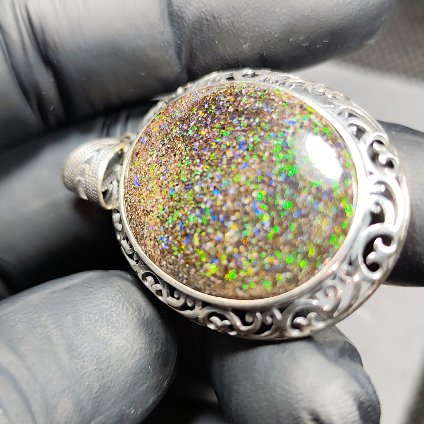 Grand pendentif argent s925 opale australienne hard Matrix