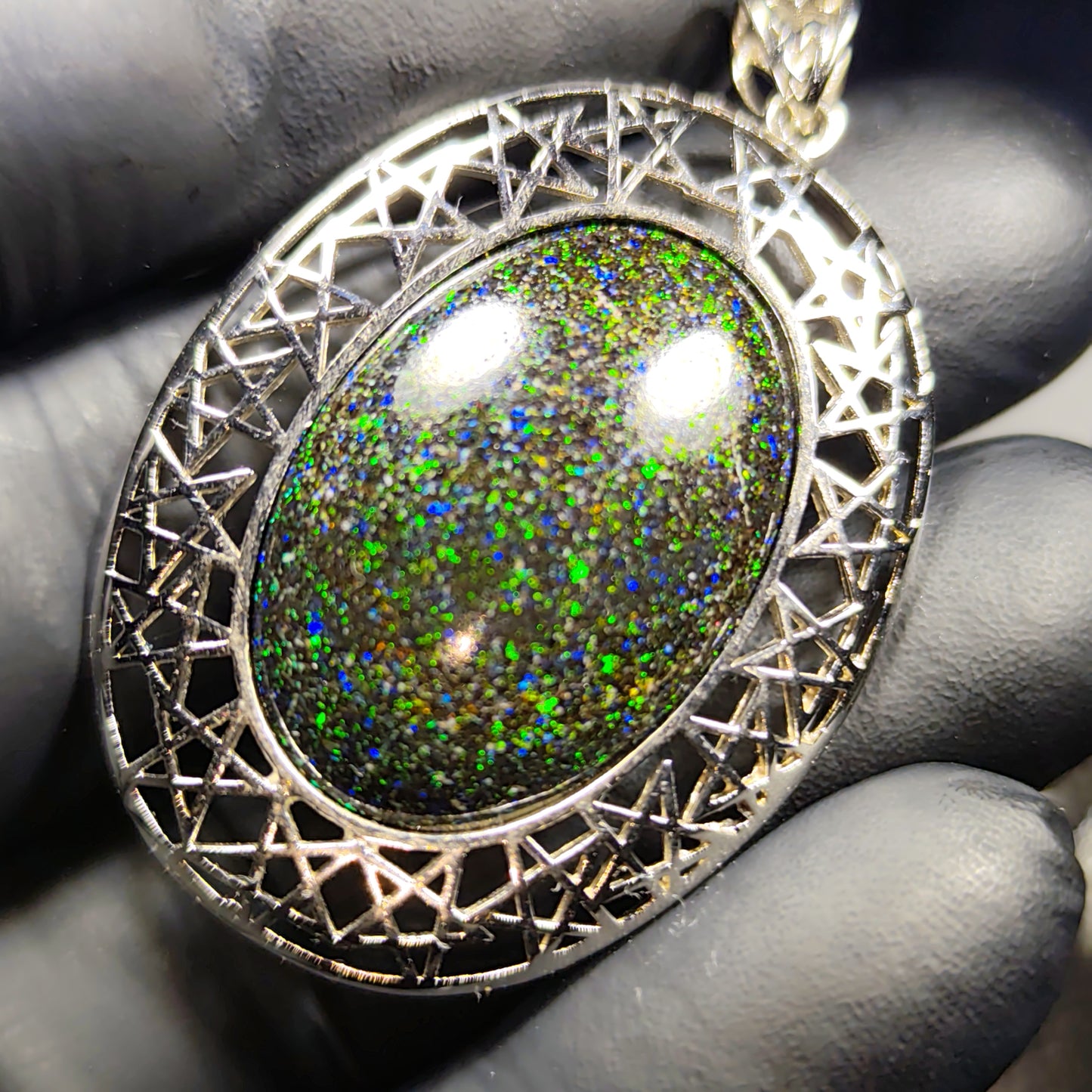 Grand pendentif opale noire australienne galaxie