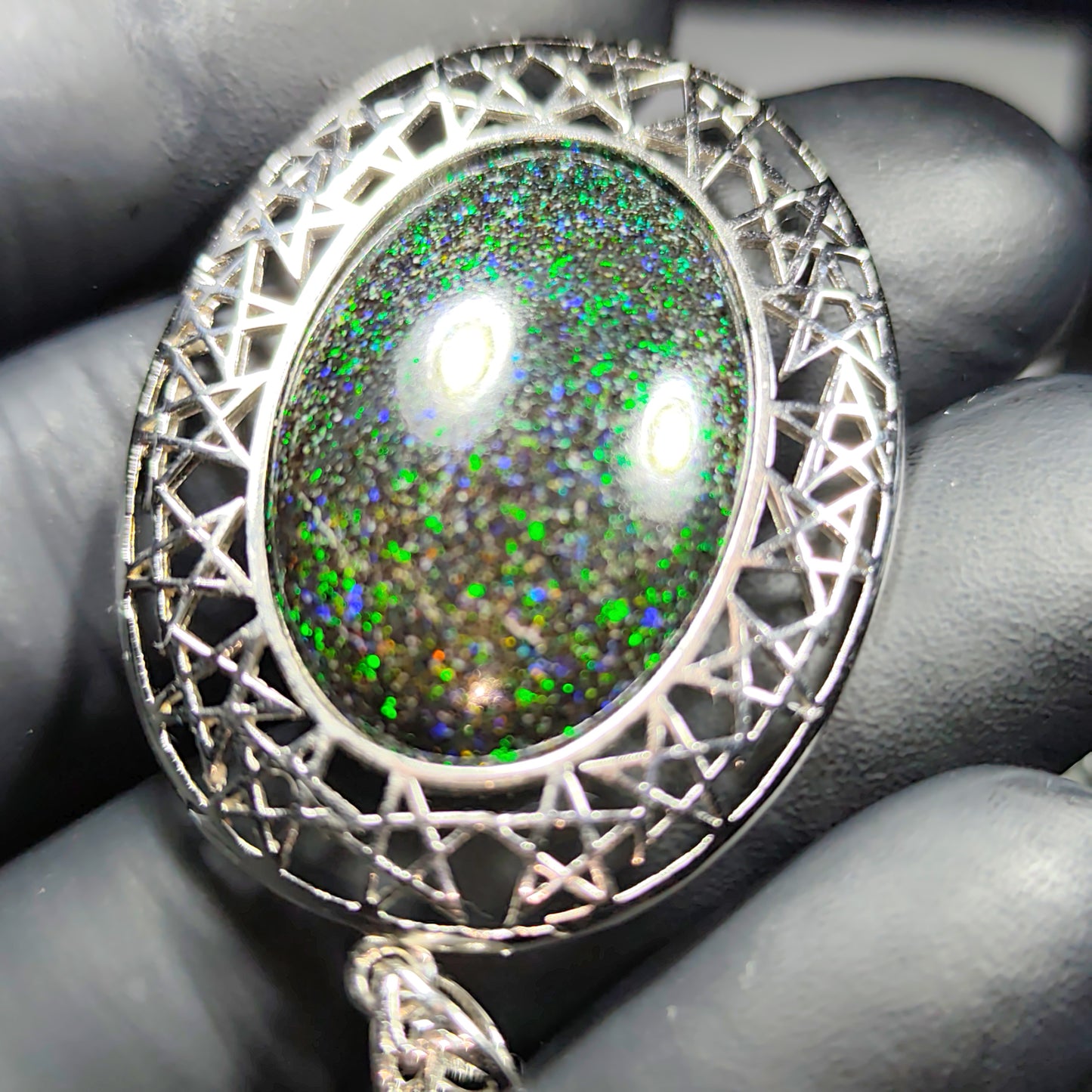 Grand pendentif opale noire australienne galaxie