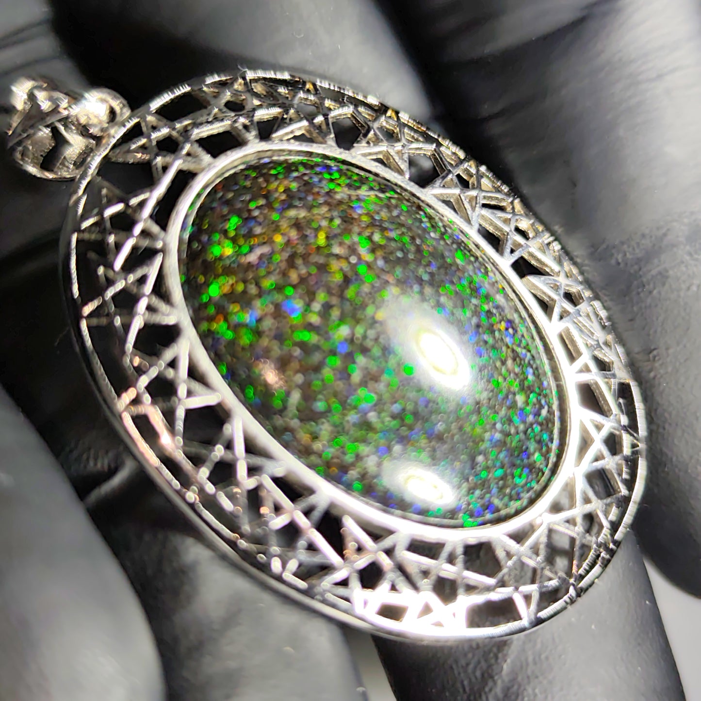 Grand pendentif opale noire australienne galaxie