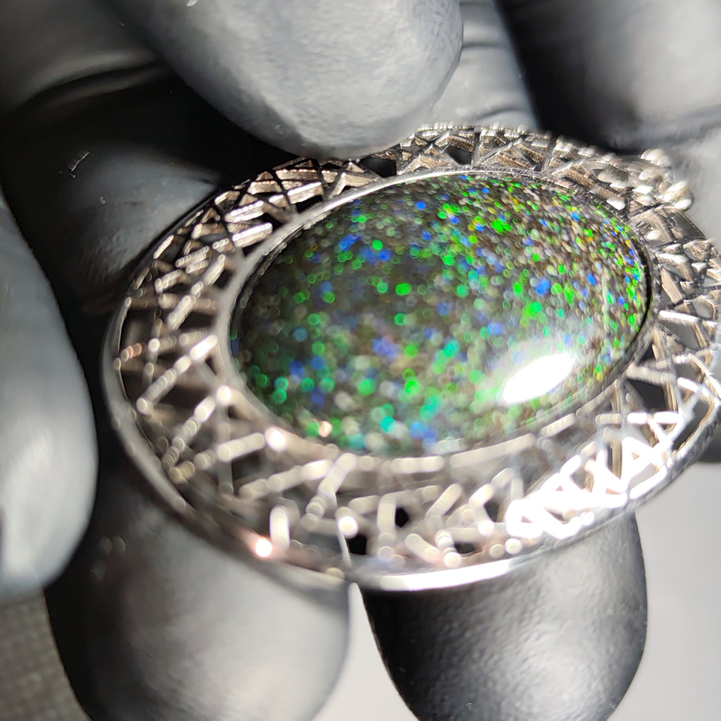 Grand pendentif opale noire australienne galaxie