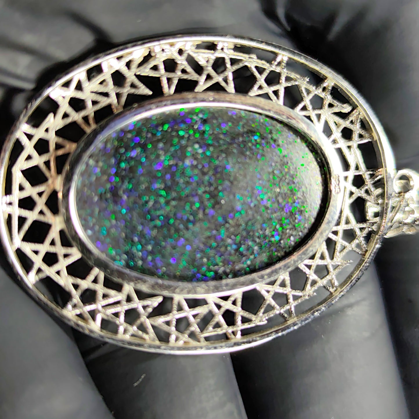 Grand pendentif opale noire australienne galaxie