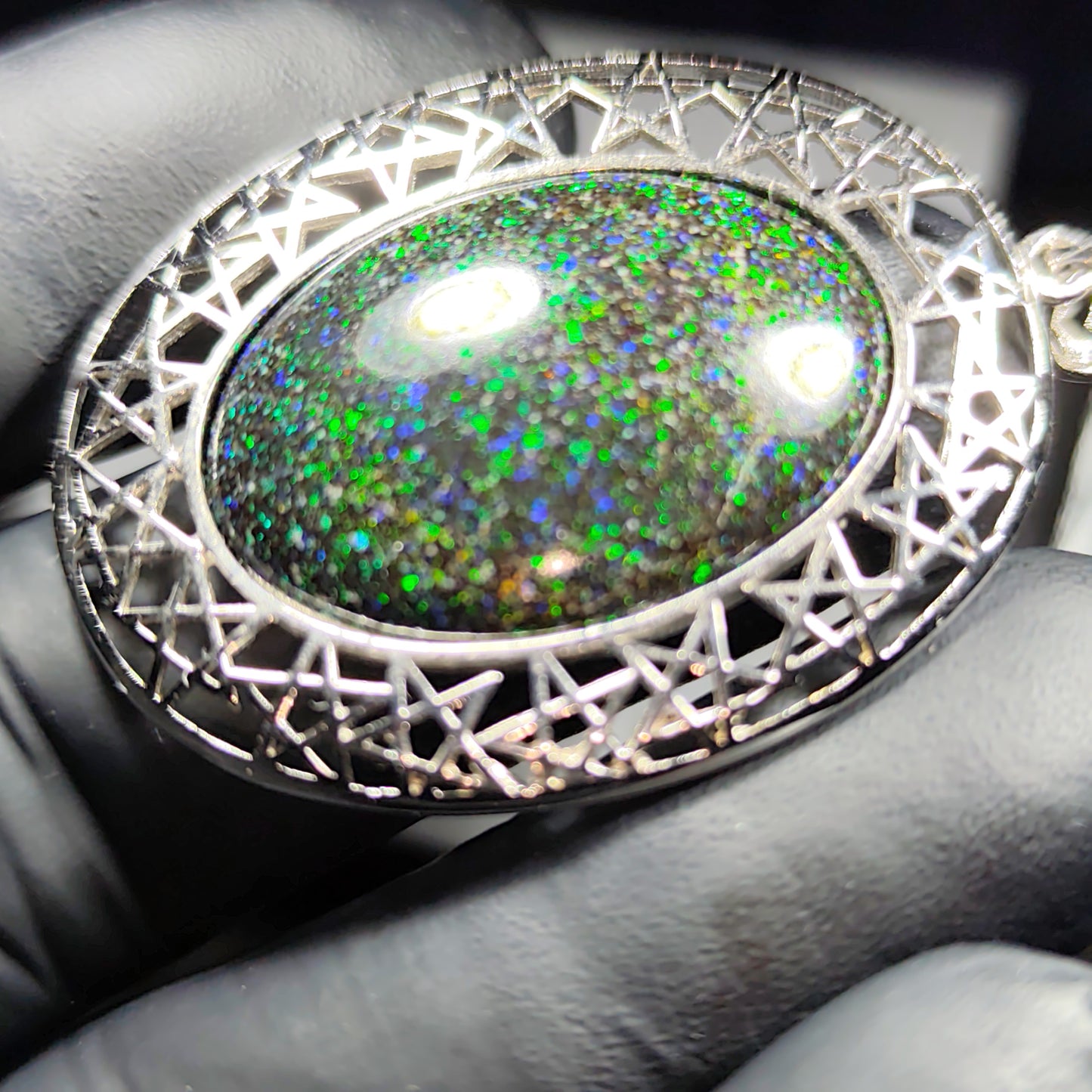 Grand pendentif opale noire australienne galaxie