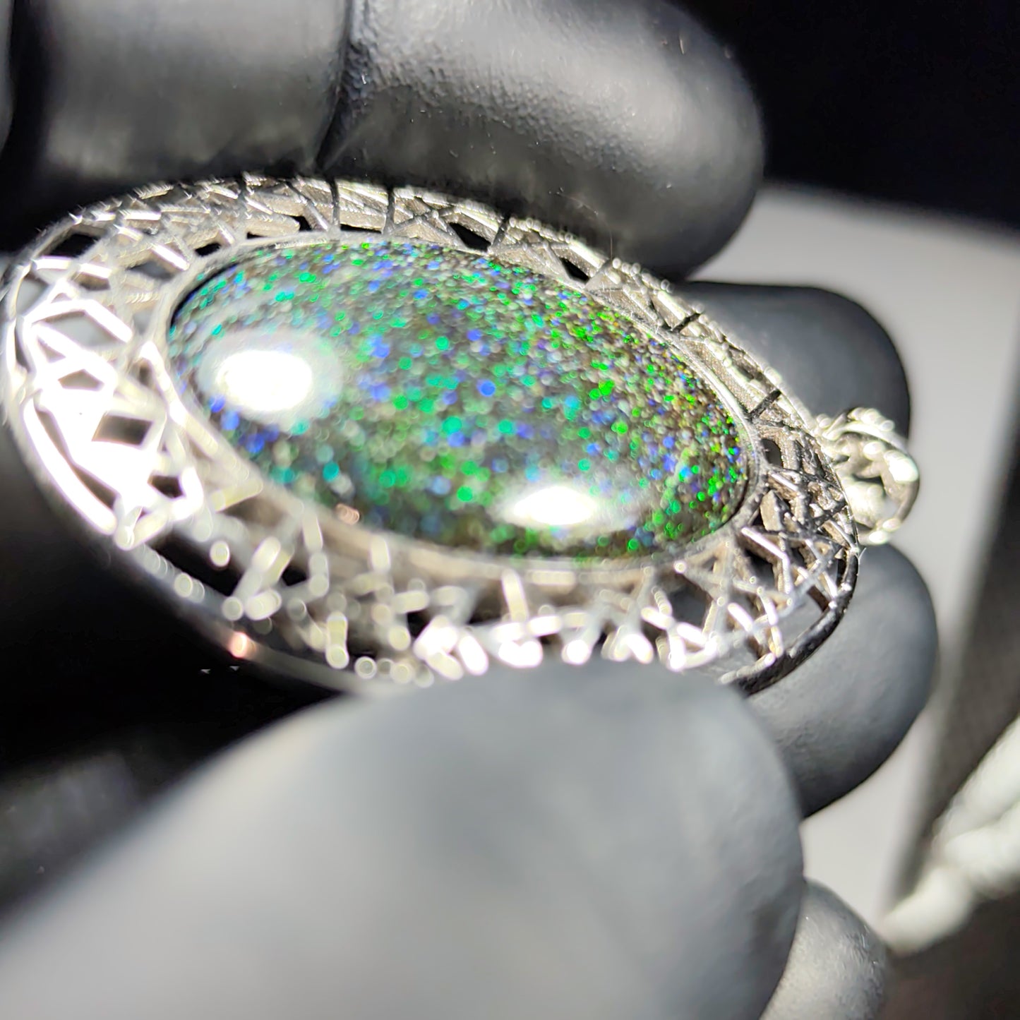 Grand pendentif opale noire australienne galaxie