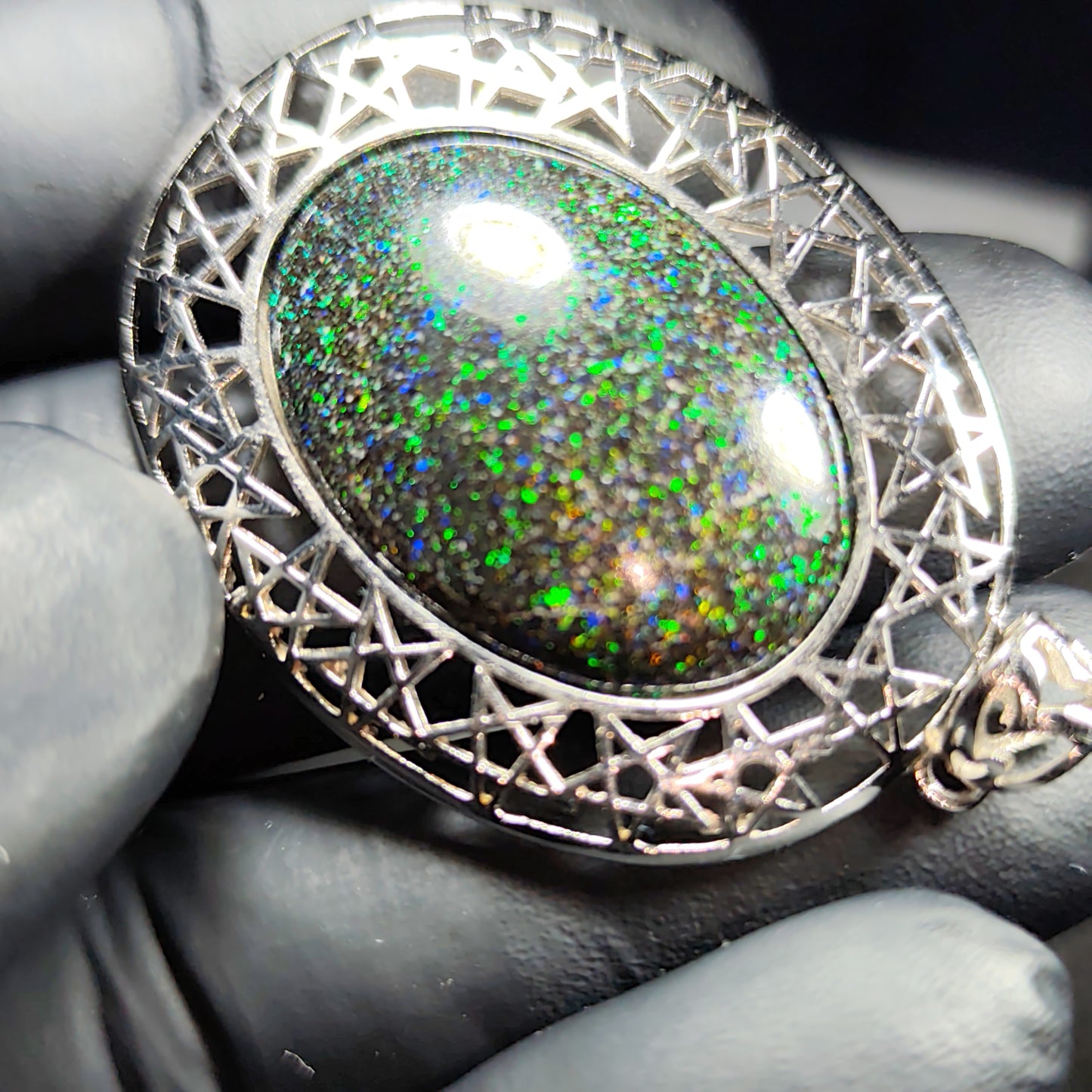 Grand pendentif opale noire australienne galaxie