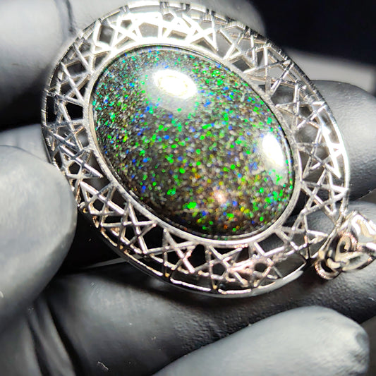 Grand pendentif opale noire australienne galaxie
