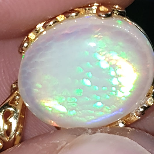 Rare Incroyable pendentif argent s925 doré à l'or jaune et opale honeycomb parfaite de 6.6 carats