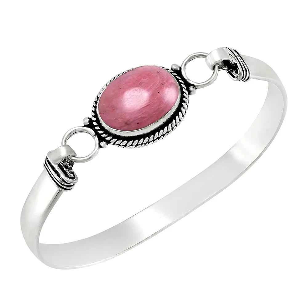 Bracelet jonc vintage en argent 925 et pierre de lune ovale naturelle /Choix multiple