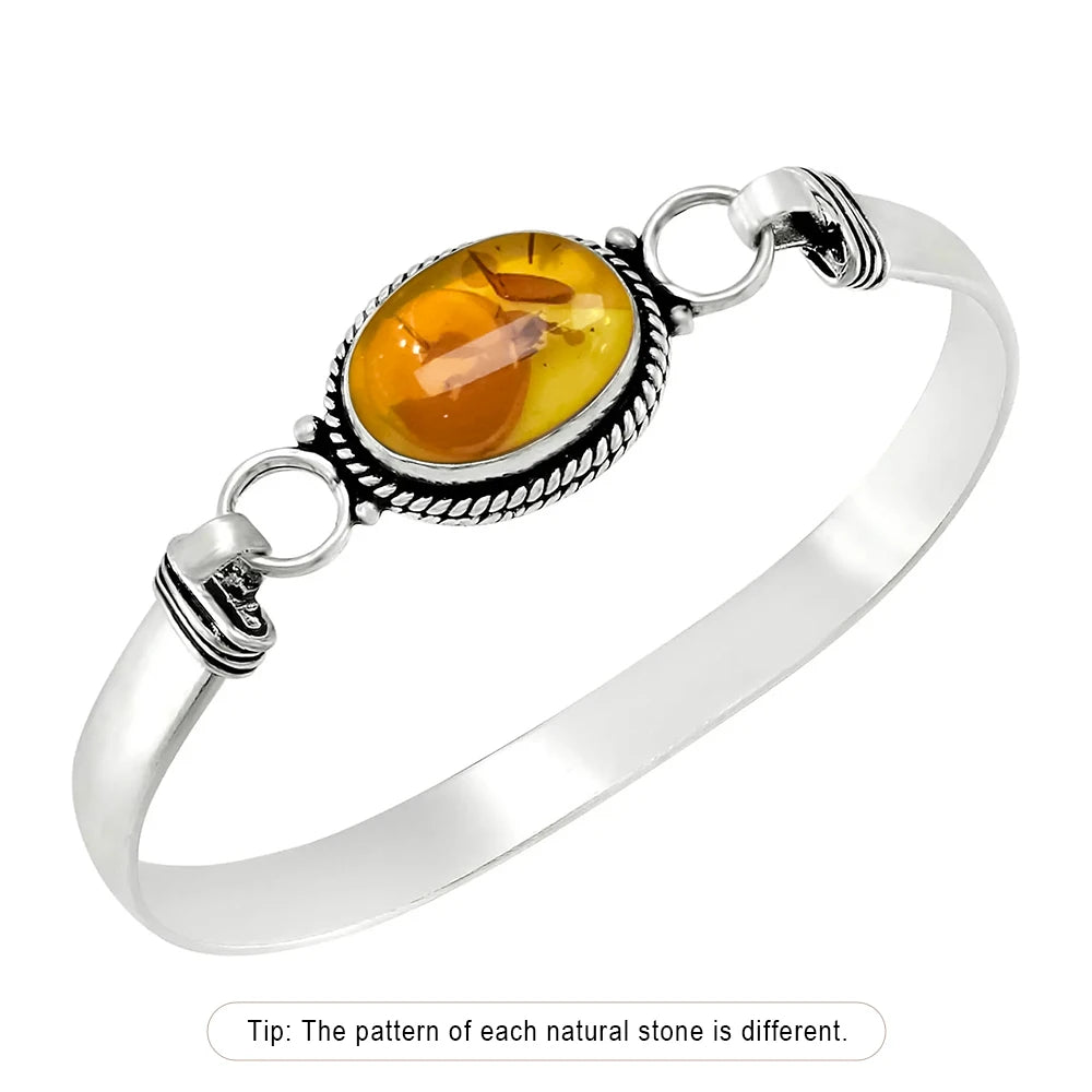 Bracelet jonc vintage en argent 925 et pierre de lune ovale naturelle /Choix multiple