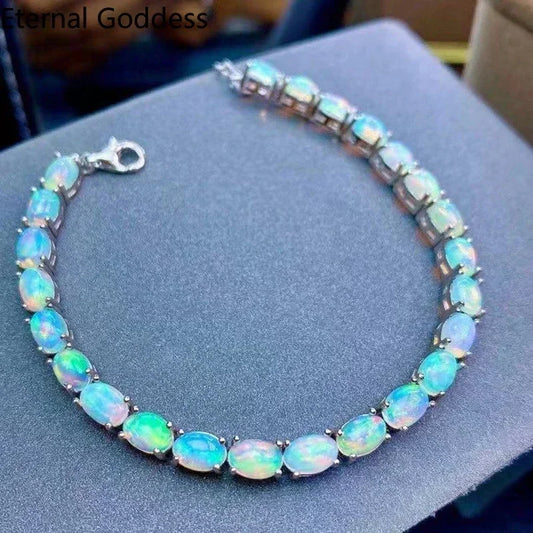 Bracelet simple en argent sterling 925 et opales naturelles, orné de pierres colorées. Bijou de mariage raffiné pour femme, 24 pièces (4 x 6 mm).
