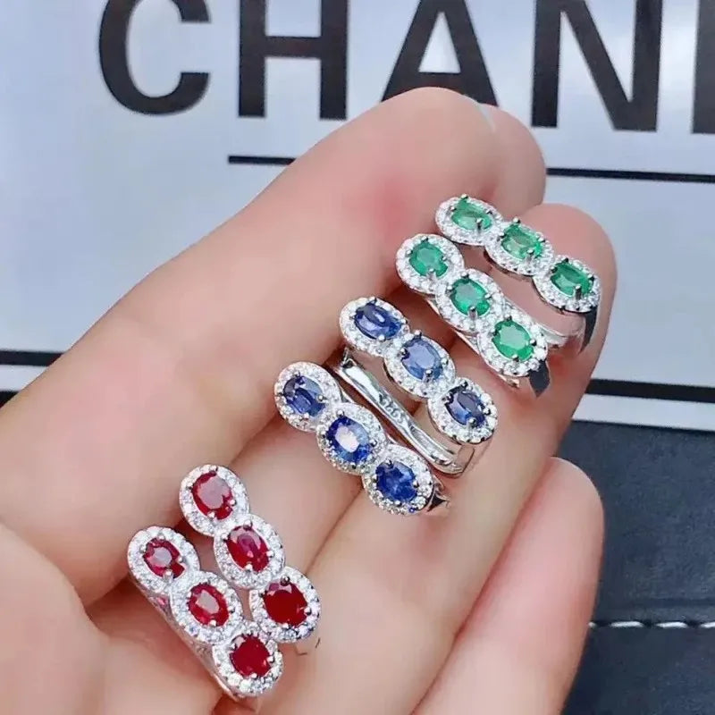 Boucles d'oreilles tendance pour femme en argent sterling 925 et émeraude naturelle