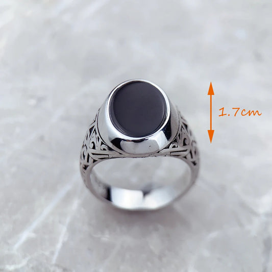 Chevalière ovale noire style européen – Bijou raffiné pour femmes et hommes – Modèle estival neuf – Argent sterling 925 – Idée cadeau vintage