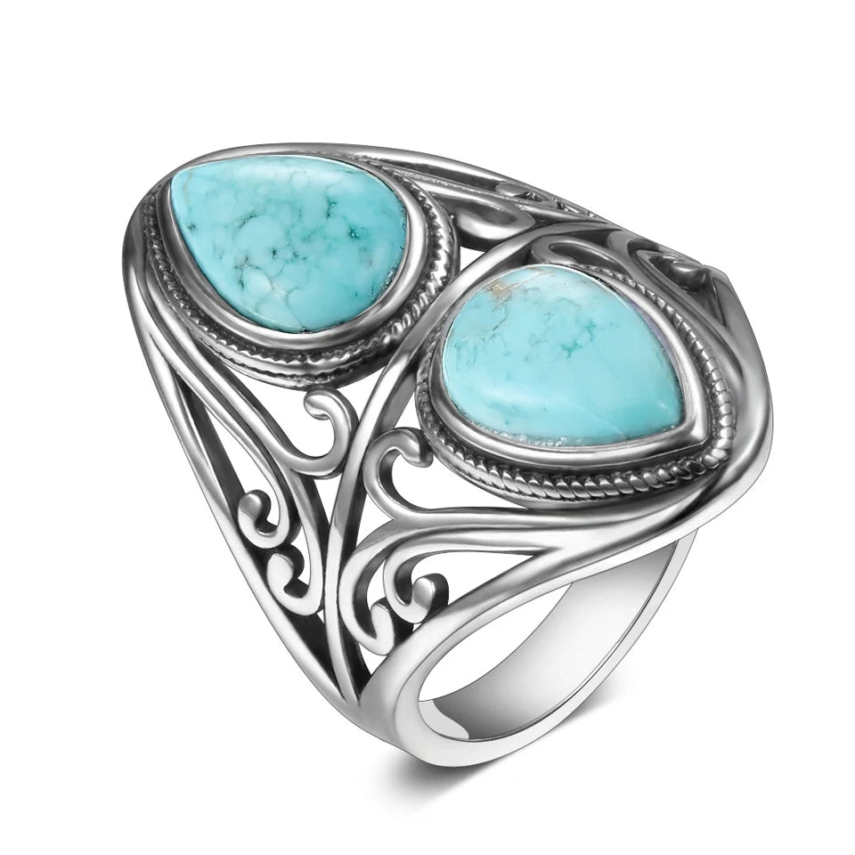 Bagues ovales en argent S925 Turquoise naturelle pour hommes et femmes, bijoux fins en argent