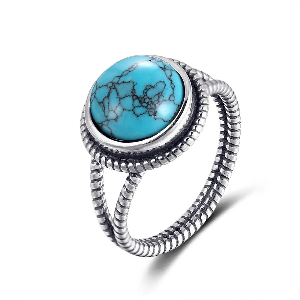 Bagues ovales en argent S925 Turquoise naturelle pour hommes et femmes, bijoux fins en argent