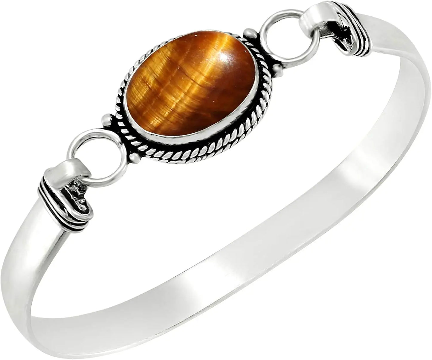 Bracelet jonc vintage en argent 925 et pierre de lune ovale naturelle /Choix multiple