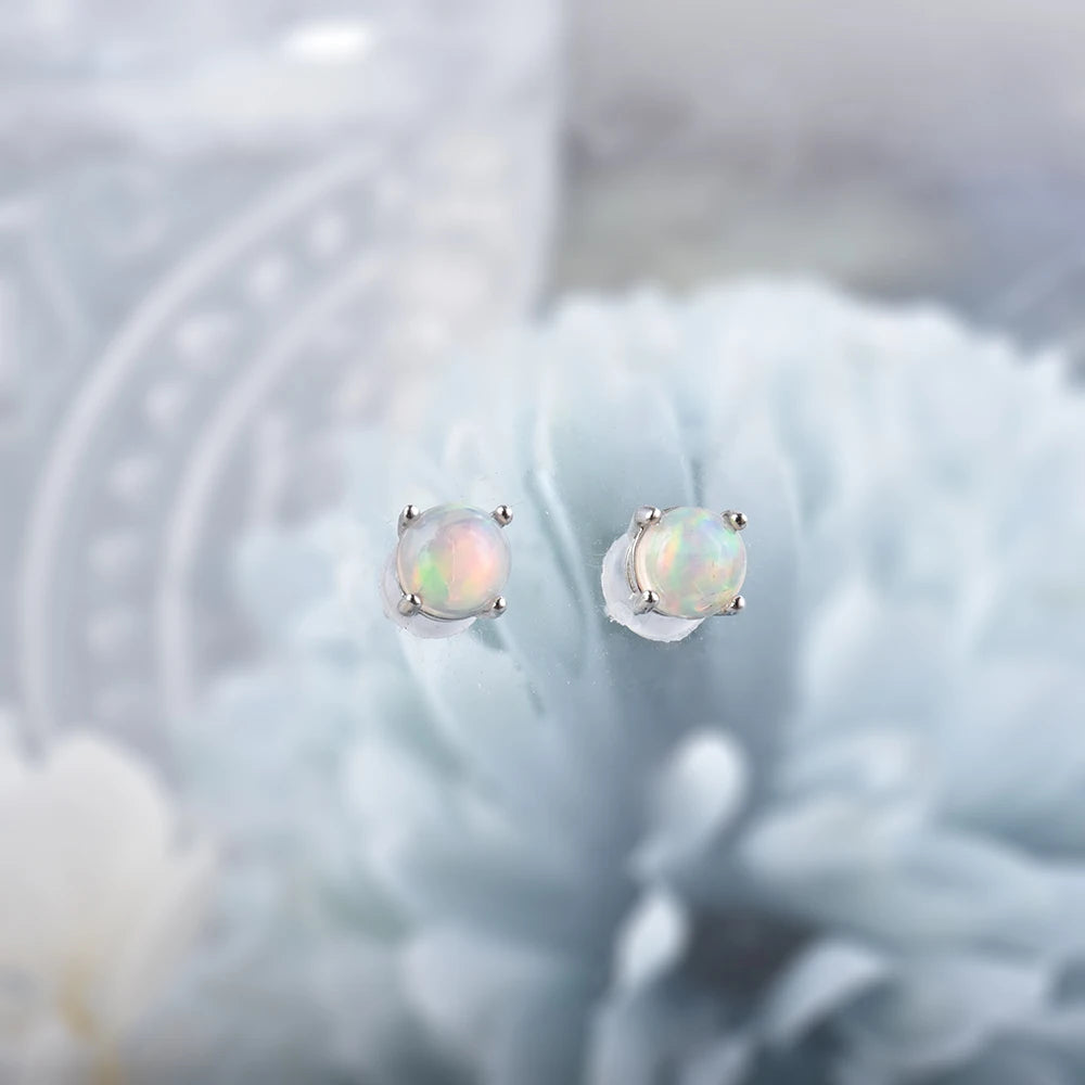 Boucles d'oreilles puces rondes en opale  welo véritable (5 mm)