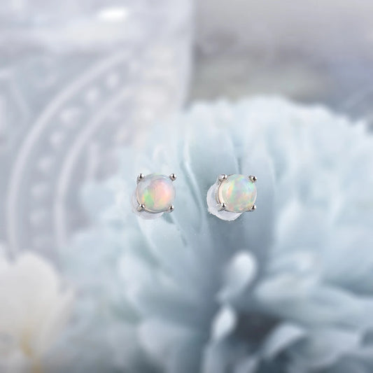Boucles d'oreilles puces rondes en opale  welo véritable (5 mm)