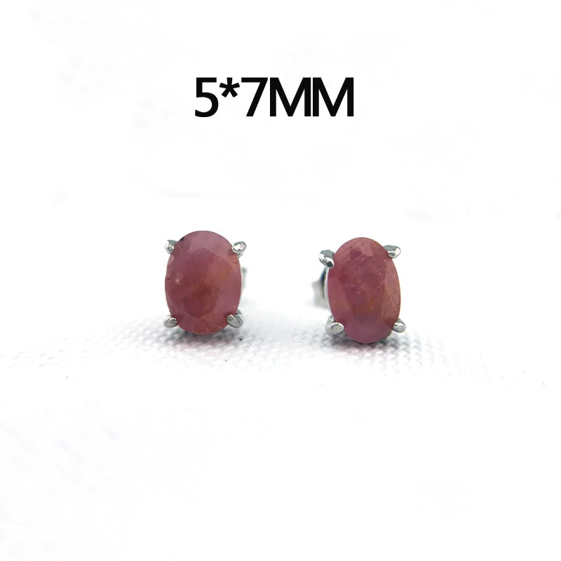 Boucles d'oreilles à clous en argent sterling 925 avec rubis africain 100 % naturel (5 x 7 mm)