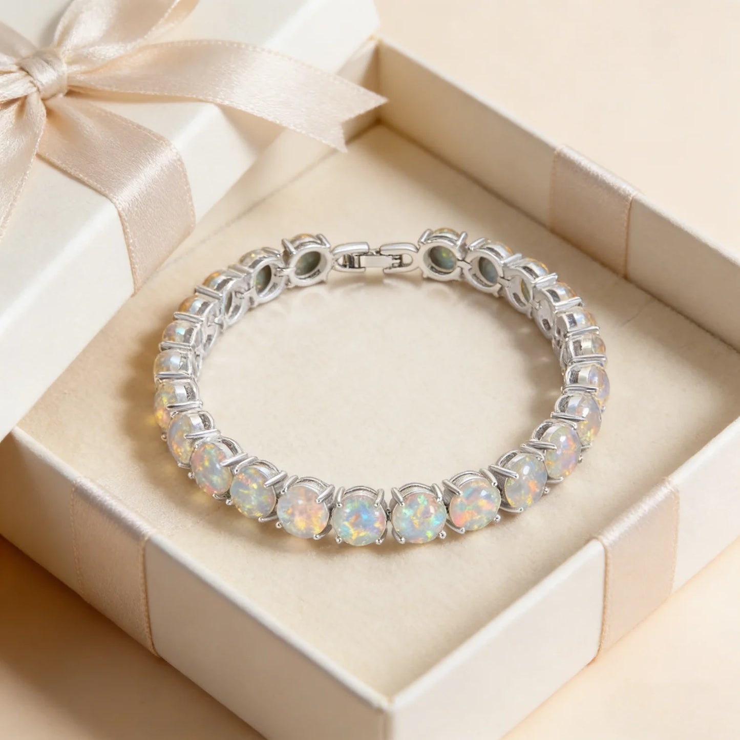 Bracelet de tennis en opale de feu, pierre précieuse irisée et colorée, bijou de luxe, cadeau bohème pour femmes et filles.