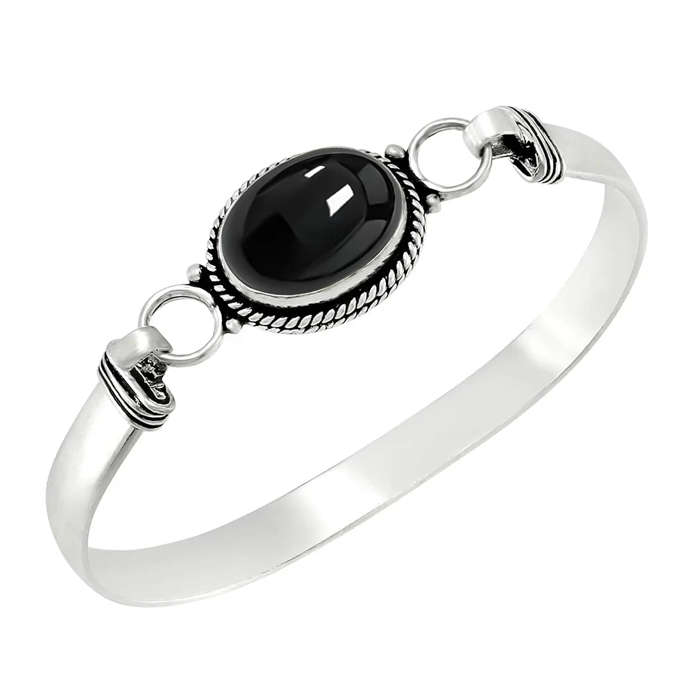 Bracelet jonc vintage en argent 925 et pierre de lune ovale naturelle /Choix multiple