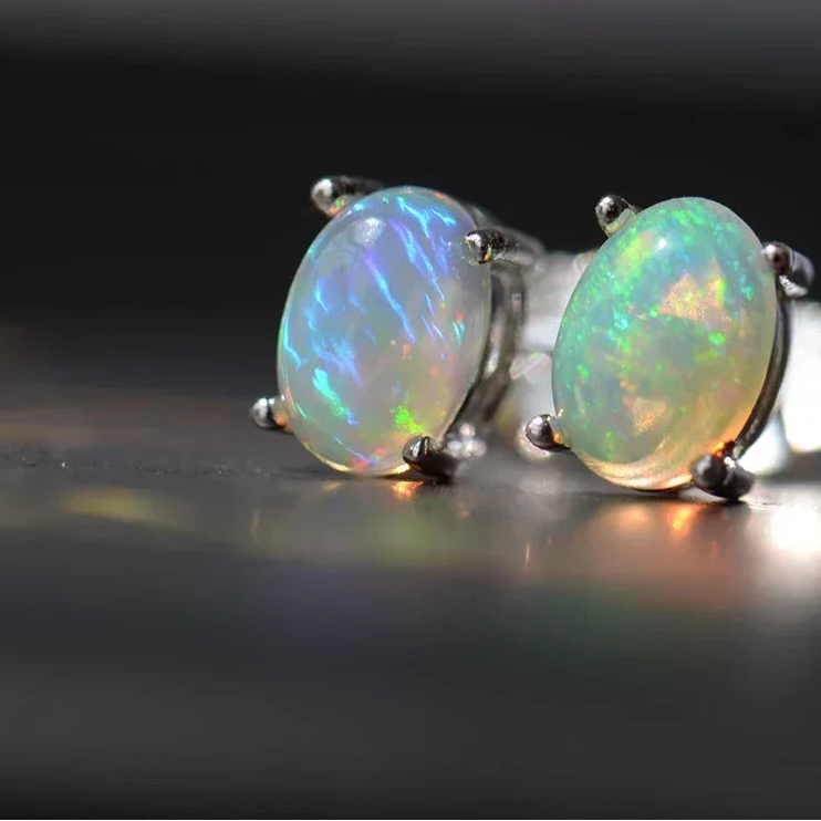 Boucles d'oreillesen opale et pierre naturelle – Clous d'oreilles en argent (tiges) –