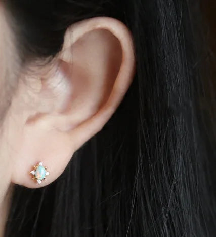 Boucles d'oreilles en argent sterling S925 doré or fin 14 carats et opale welo.