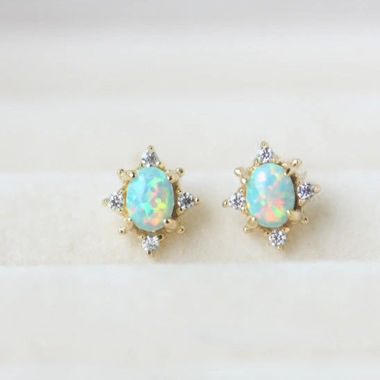 Boucles d'oreilles en argent sterling S925 doré or fin 14 carats et opale welo.