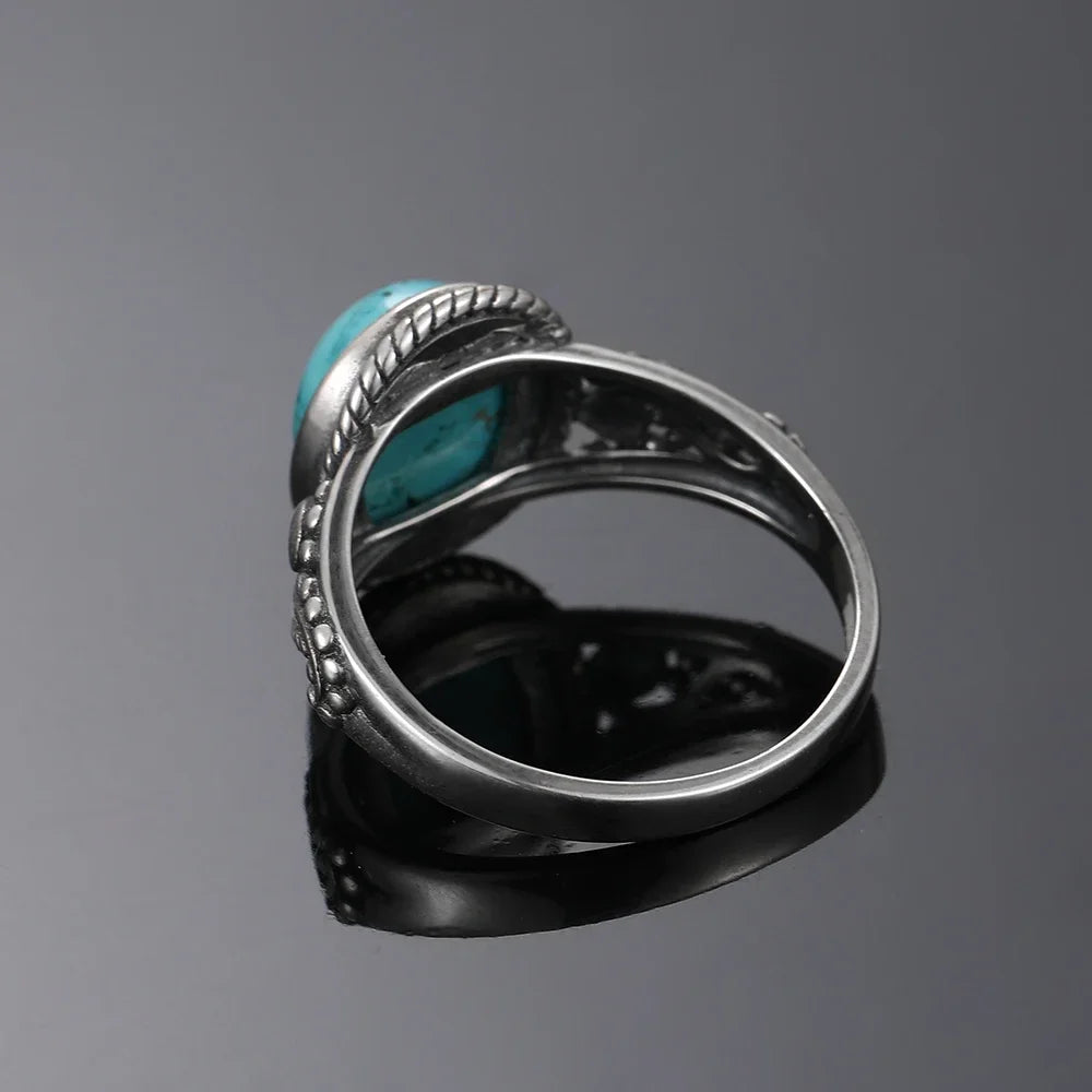 Bagues ovales en argent S925 Turquoise naturelle pour hommes et femmes, bijoux fins en argent