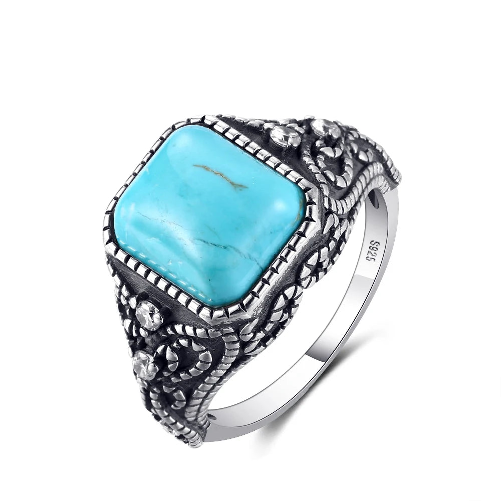 Bagues ovales en argent S925 Turquoise naturelle pour hommes et femmes, bijoux fins en argent