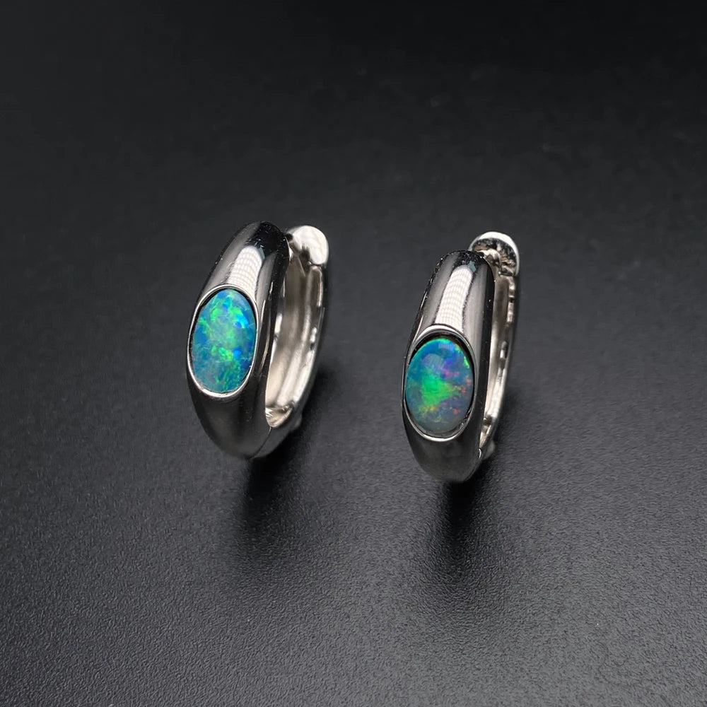 Boucles d'oreilles en opale naturelle d'Australie véritable, argent 925, pierre précieuse OV4*6mm, bijou pour femme, cadeau de mariage ou de fiançailles