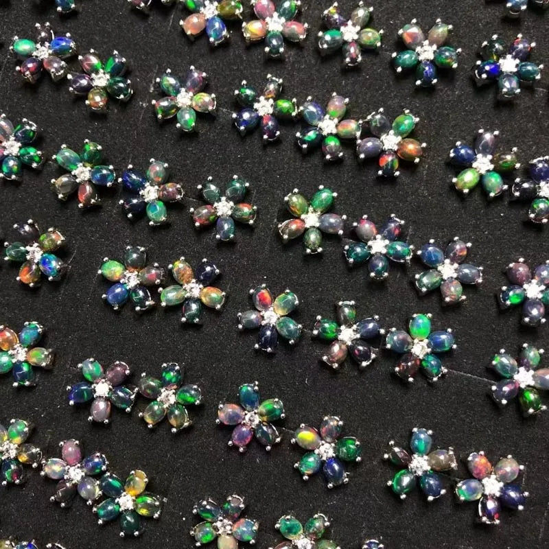 Boucles d'oreilles en opale welo noire 100 % naturelle et argent sterling 925 (pierre d'Éthiopie, ovale 3 x 4 mm) – Bijou pour femme, idéal pour une fête, un anniversaire ou un cadeau.