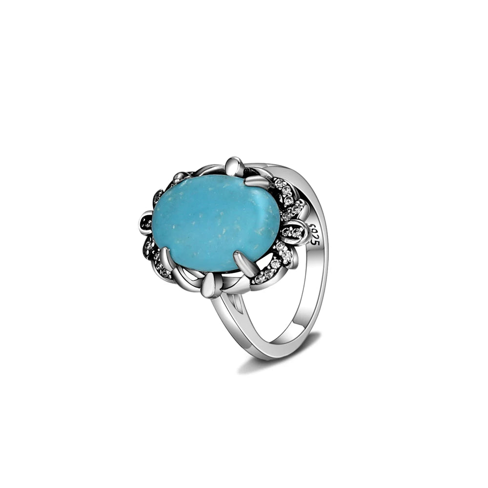 Bagues ovales en argent S925 Turquoise naturelle pour hommes et femmes, bijoux fins en argent