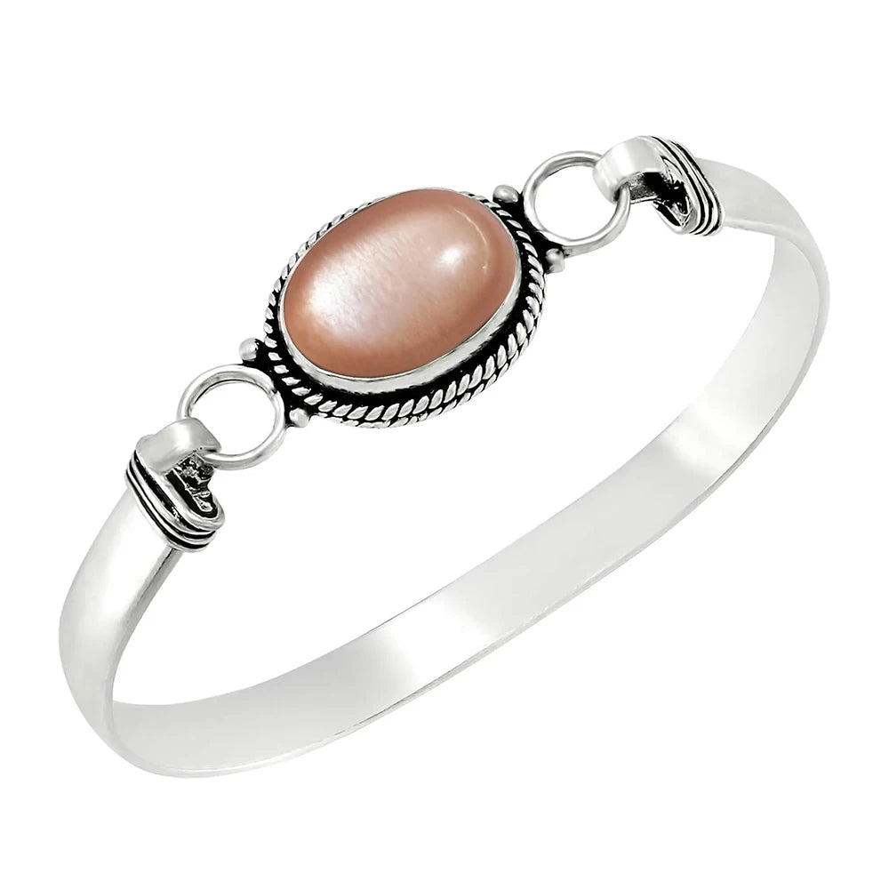 Bracelet jonc vintage en argent 925 et pierre de lune ovale naturelle /Choix multiple