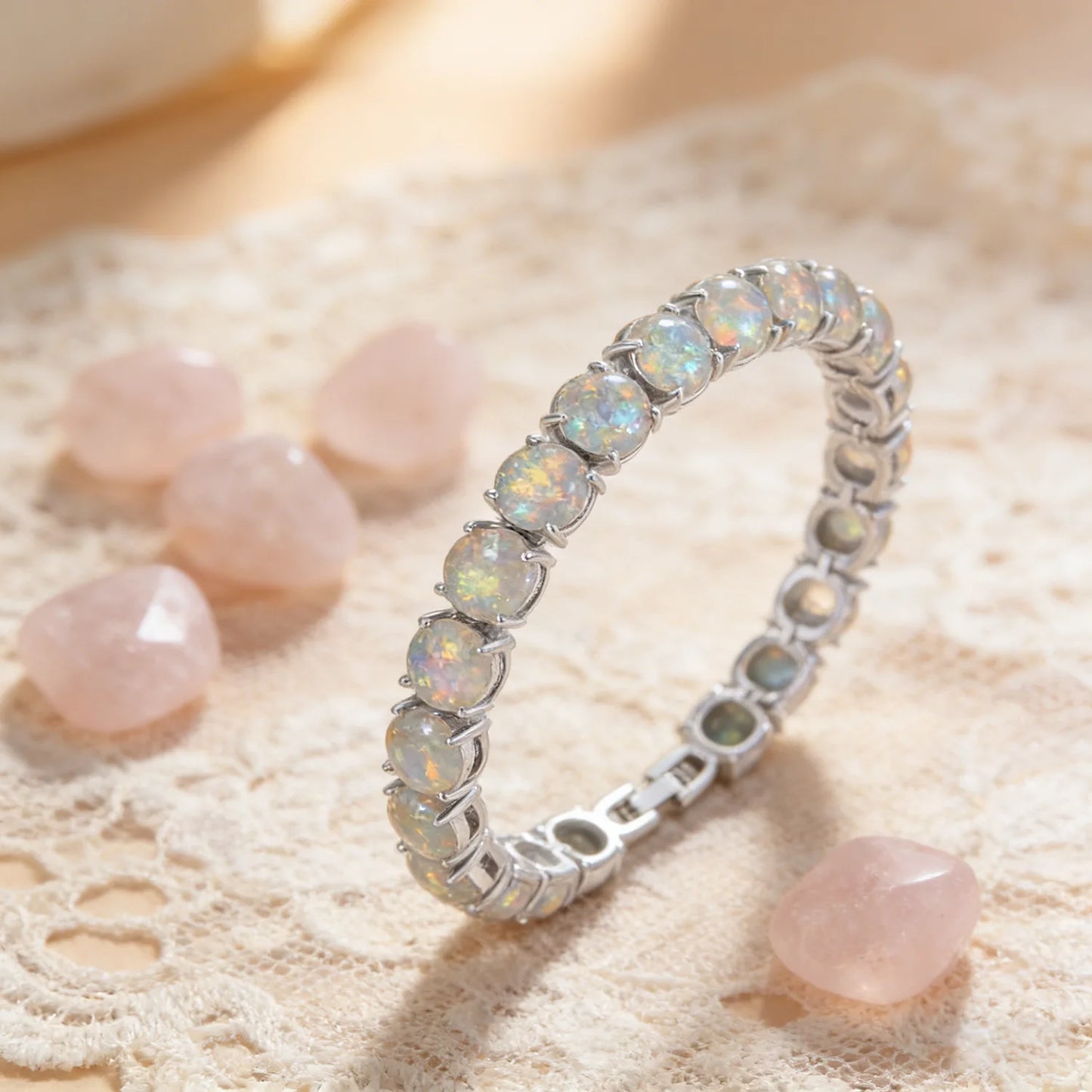 Bracelet de tennis en opale de feu, pierre précieuse irisée et colorée, bijou de luxe, cadeau bohème pour femmes et filles.