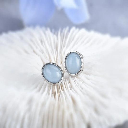 Boucles d'oreilles en argent 925 avec pierres précieuses ovales (labradorite, pierre de lune naturelle, quartz rose ou améthyste) – Clous d'oreilles délicats pour femme